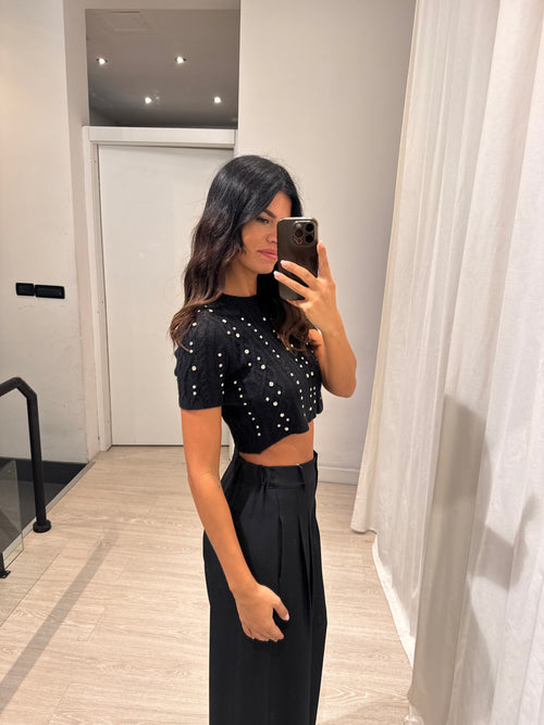 T-shirt in maglia con brillantini
