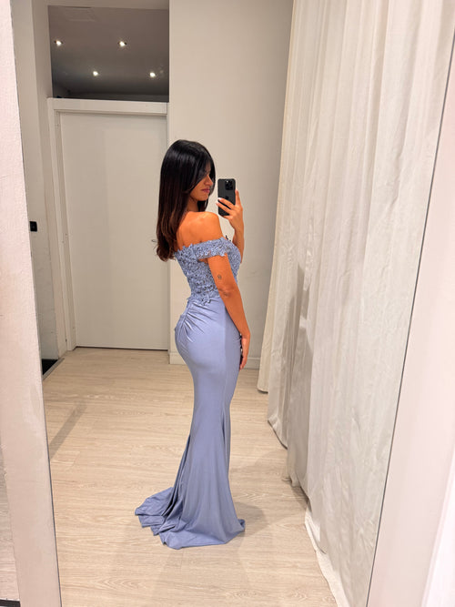 Abito laura sirena corpetto pizzo e strass