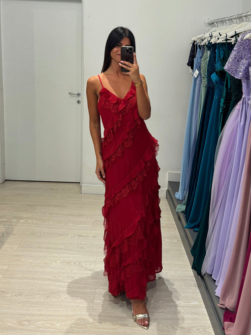 Vestito lungo balze inserti pizzo