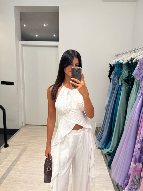 Completo lino top fasce e pantalone