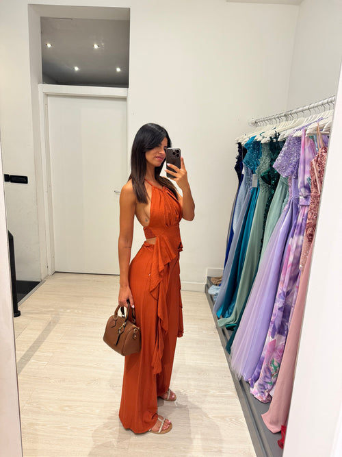 Completo lino top fasce e pantalone