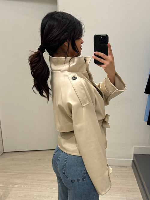 Giacca ecopelle bottoni e cintura