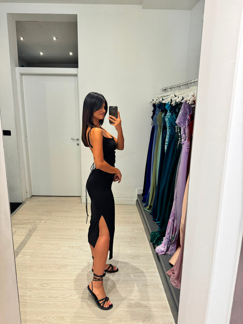 Vestito midi costine schiena incrociata
