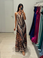 Vestito lungo animalier scollo V schiena