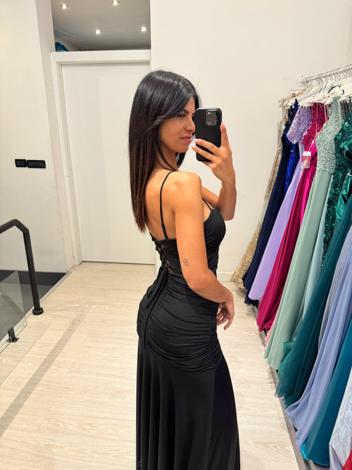 Vestito lungo arricciato con incrocio schiena