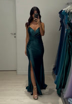 Abito cerimonia sirena raso con pieghe