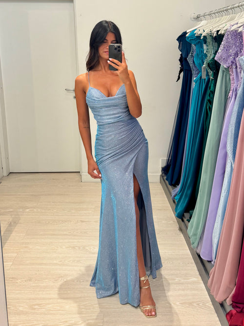 Abito cerimonia sirena Lurex con drappeggio