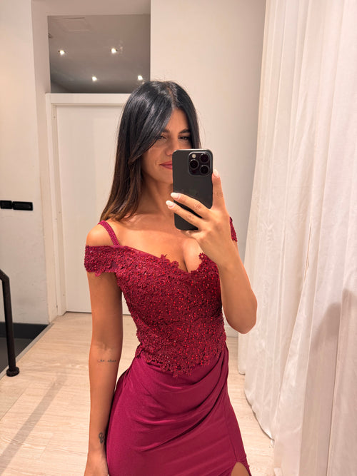 Abito laura sirena corpetto pizzo e strass