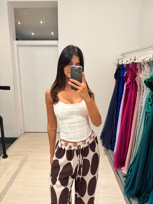 Pantalone palazzo pois vita arricciata