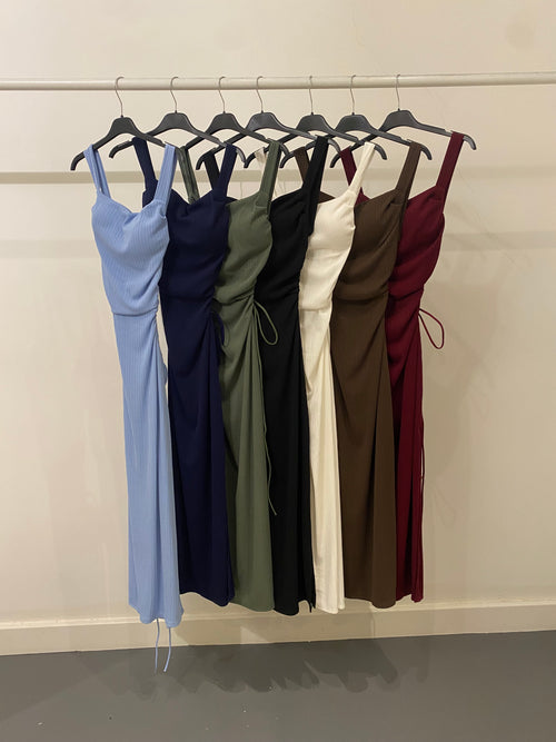 Vestito midi costine schiena incrociata