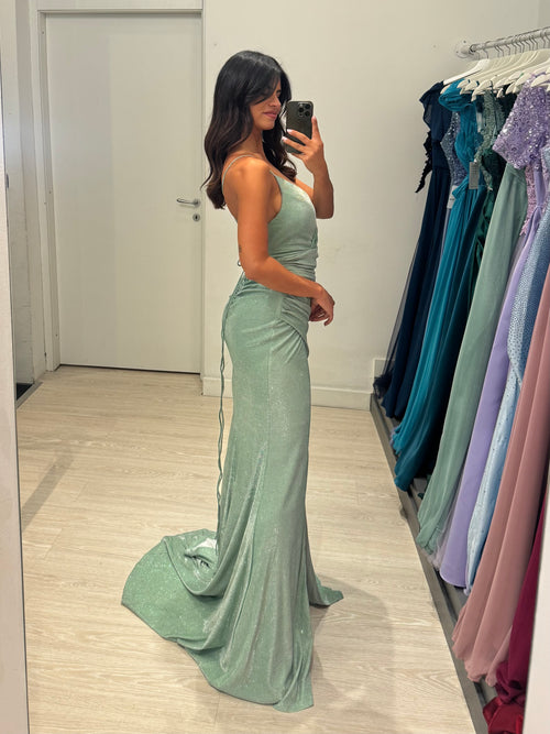 Abito sirena scollo incrociato Lurex e drappeggio