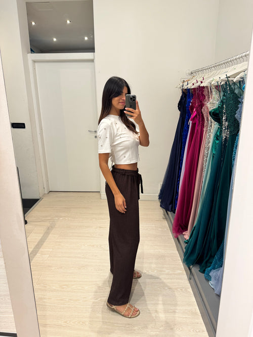 Pantalone palazzo lavorato con cintura