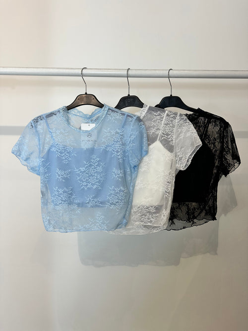 T-shirt crop pizzo