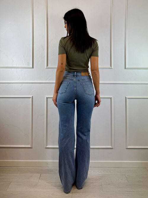 Jeans bianca confort wide vita alta