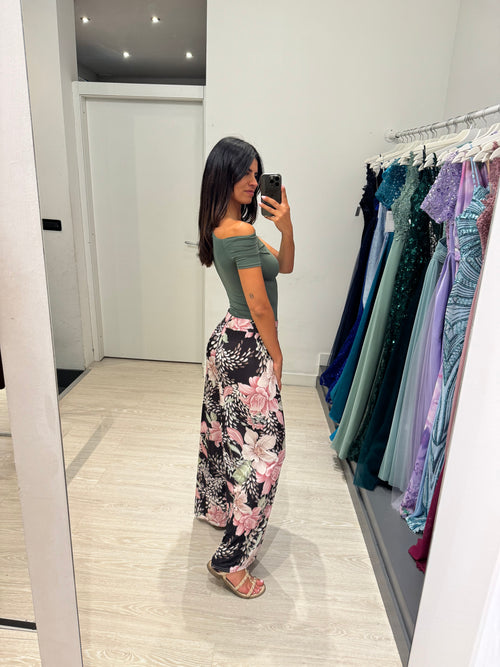 Pantalone palazzo viscosa rose