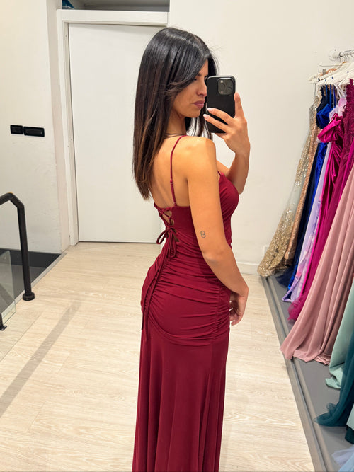 Vestito lungo arricciato con incrocio schiena