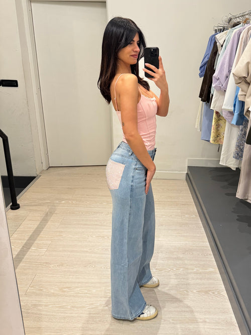 Jeans palazzo tasche strass