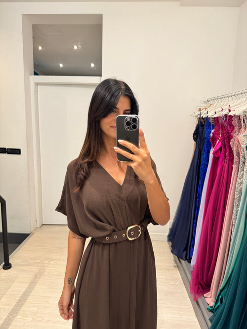 Vestito lungo con manica e spacco centrale