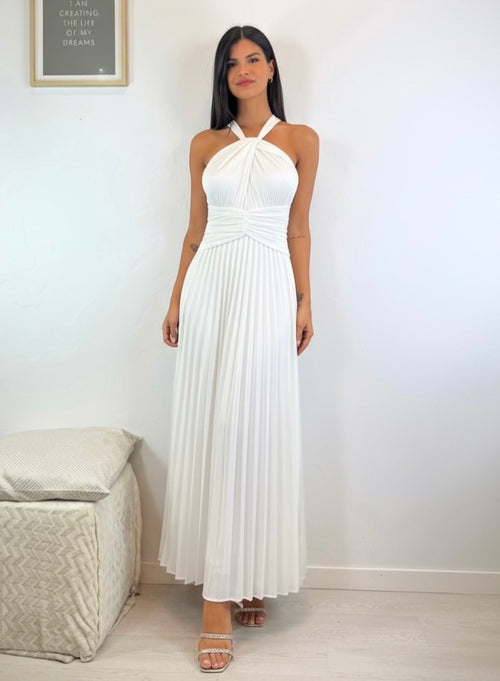 Abito cerimonia plisse incrocio scollo americano