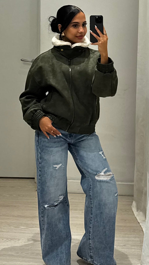 Giacca Bomber scamosciata Pelo pecora