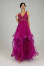 Abito cerimonia corpetto pizzo e balze