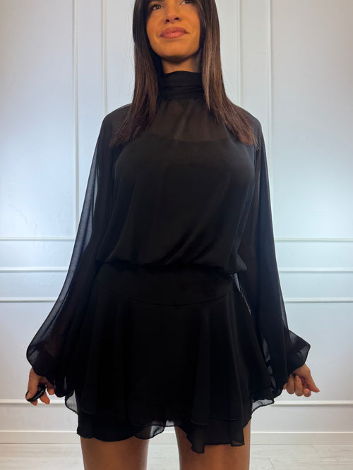 Tutina vestito corto con fiocco al collo