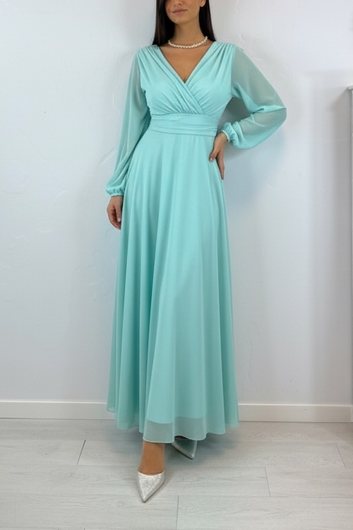 Abito cerimonia tulle scollo v maniche