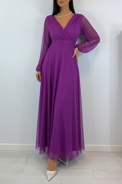 Abito cerimonia tulle scollo v maniche