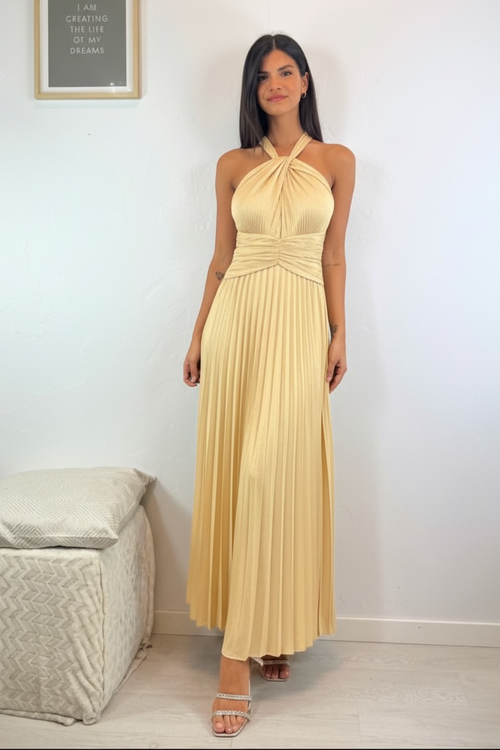 Abito cerimonia plisse incrocio scollo americano