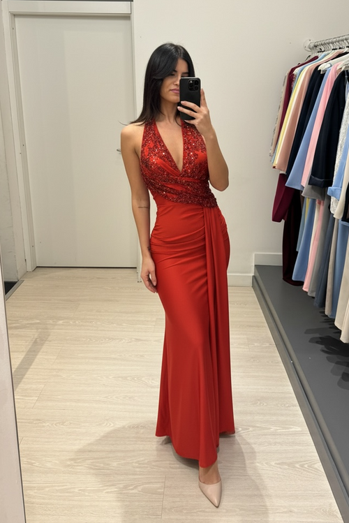 Abito cerimonia sirena top paillettes