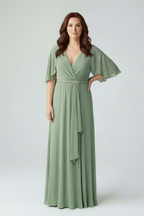 Abito cerimonia maxi scollo V spilla