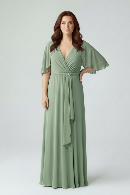 Abito cerimonia maxi scollo V spilla