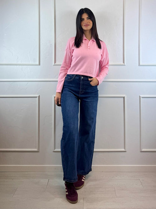 Maglia Crop Polo in Maglia