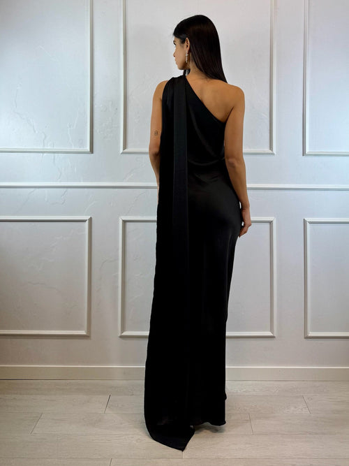 Abito cerimonia sirena in raso monospalla con fascia