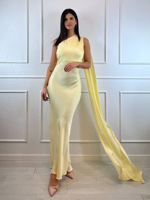 Abito cerimonia sirena in raso monospalla con fascia