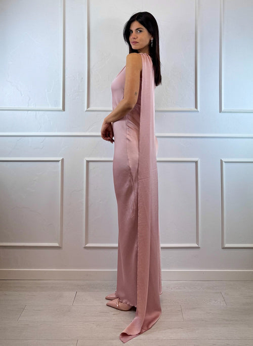 Abito cerimonia sirena in raso monospalla con fascia