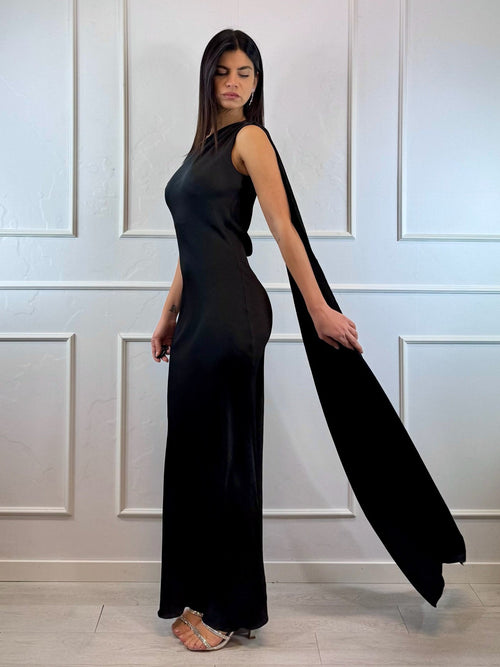 Abito cerimonia sirena in raso monospalla con fascia