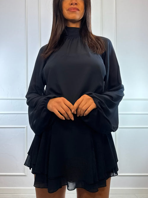 Tutina vestito corto con fiocco al collo